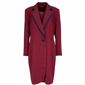 Vintage Maroon Wool Topper Coat Navy Trim Size 16 Burgundy Navy Blazer Dress EUC